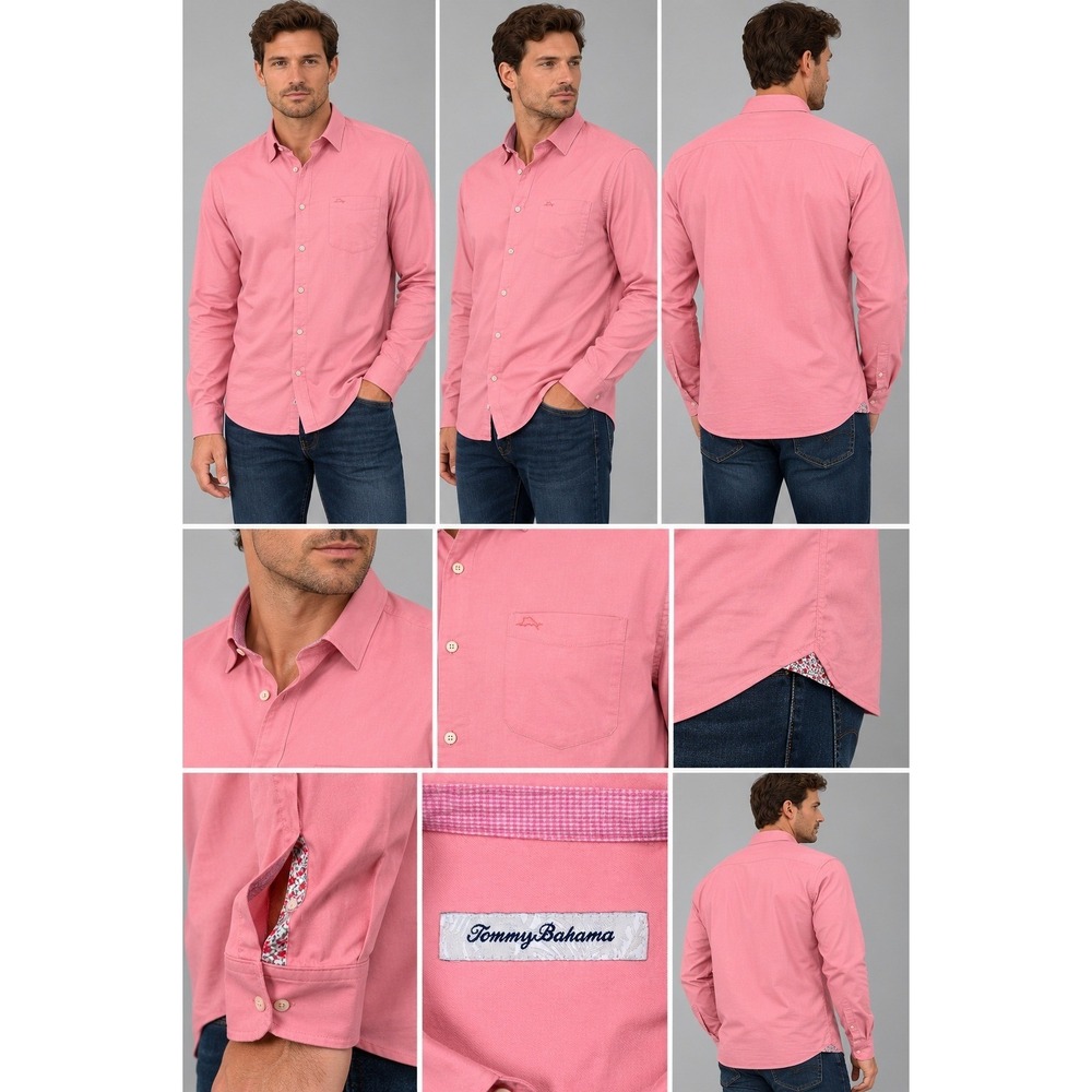Tommy Bahama Button Down Shirt Mens Large Tall Pink Excellent Silk Blend Marlin